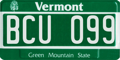 VT license plate BCU099