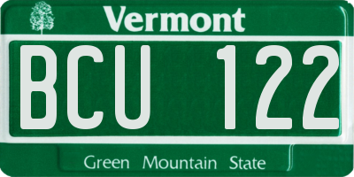 VT license plate BCU122