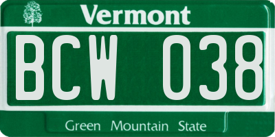 VT license plate BCW038