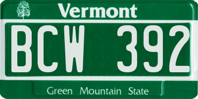 VT license plate BCW392