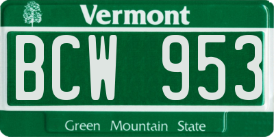 VT license plate BCW953