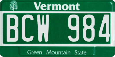 VT license plate BCW984