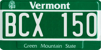 VT license plate BCX150