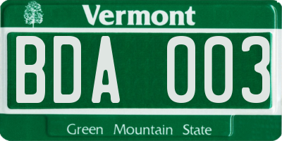 VT license plate BDA003