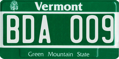 VT license plate BDA009