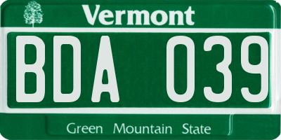 VT license plate BDA039