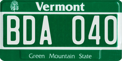 VT license plate BDA040