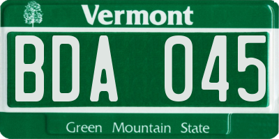 VT license plate BDA045