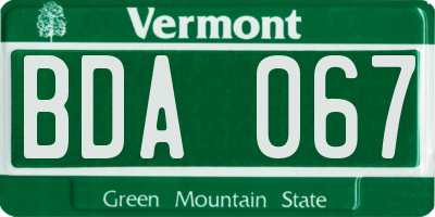 VT license plate BDA067