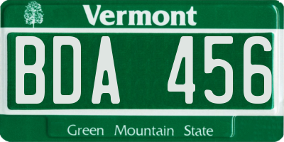 VT license plate BDA456