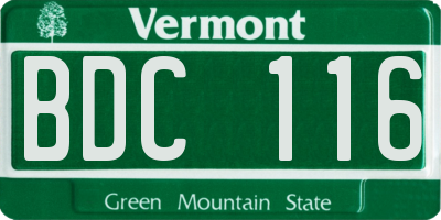 VT license plate BDC116