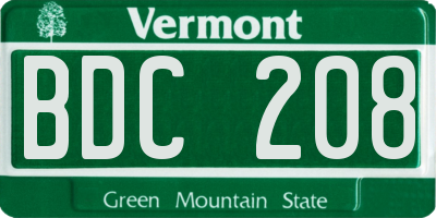 VT license plate BDC208