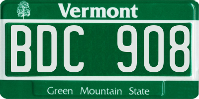 VT license plate BDC908