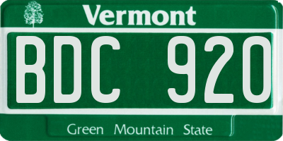 VT license plate BDC920