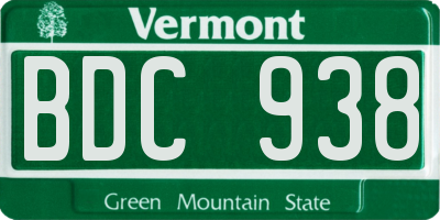 VT license plate BDC938