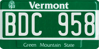 VT license plate BDC958