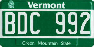 VT license plate BDC992