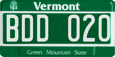 VT license plate BDD020