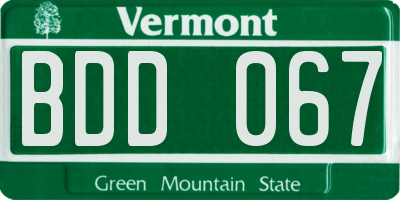 VT license plate BDD067
