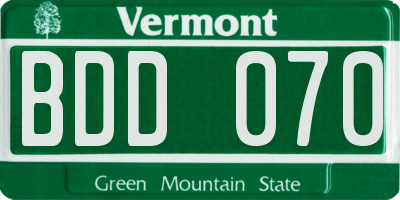 VT license plate BDD070