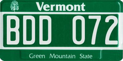 VT license plate BDD072