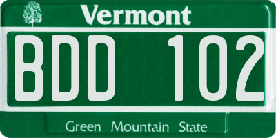 VT license plate BDD102