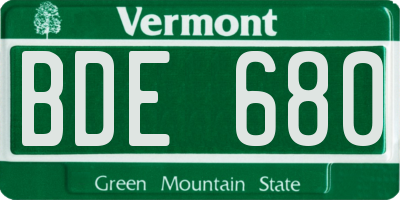 VT license plate BDE680