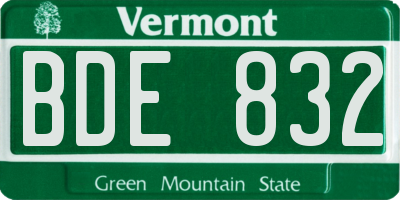 VT license plate BDE832