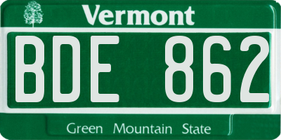 VT license plate BDE862