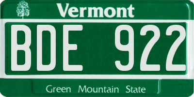 VT license plate BDE922