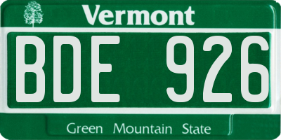 VT license plate BDE926