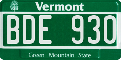 VT license plate BDE930