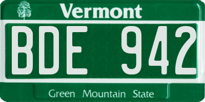 VT license plate BDE942