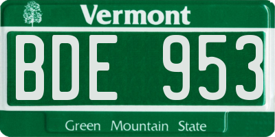 VT license plate BDE953