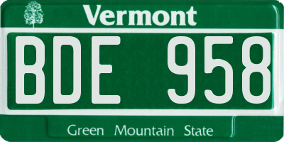 VT license plate BDE958