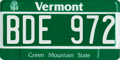 VT license plate BDE972
