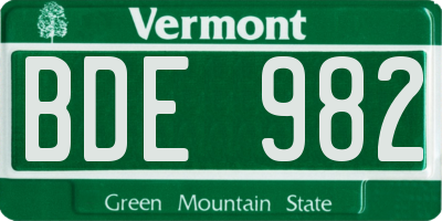 VT license plate BDE982