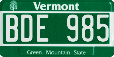 VT license plate BDE985