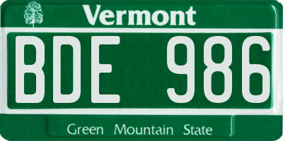 VT license plate BDE986