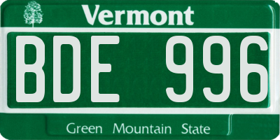 VT license plate BDE996