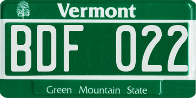 VT license plate BDF022