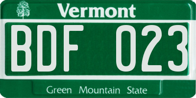 VT license plate BDF023