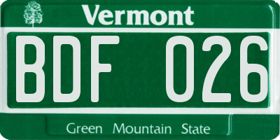 VT license plate BDF026