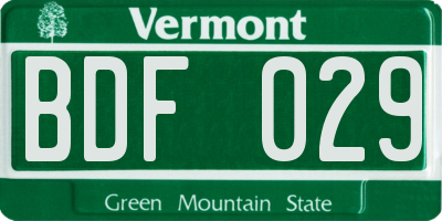 VT license plate BDF029