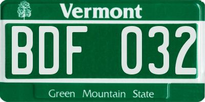 VT license plate BDF032