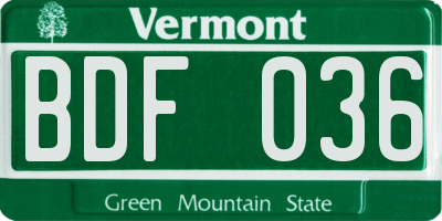 VT license plate BDF036