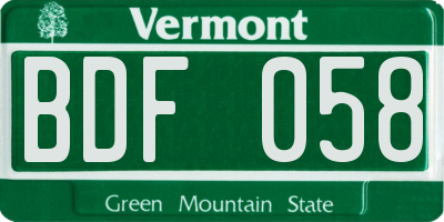 VT license plate BDF058