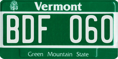 VT license plate BDF060