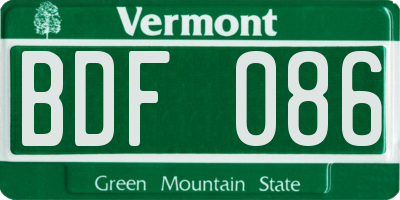 VT license plate BDF086