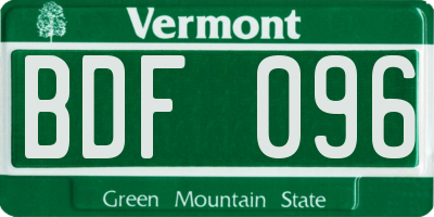 VT license plate BDF096